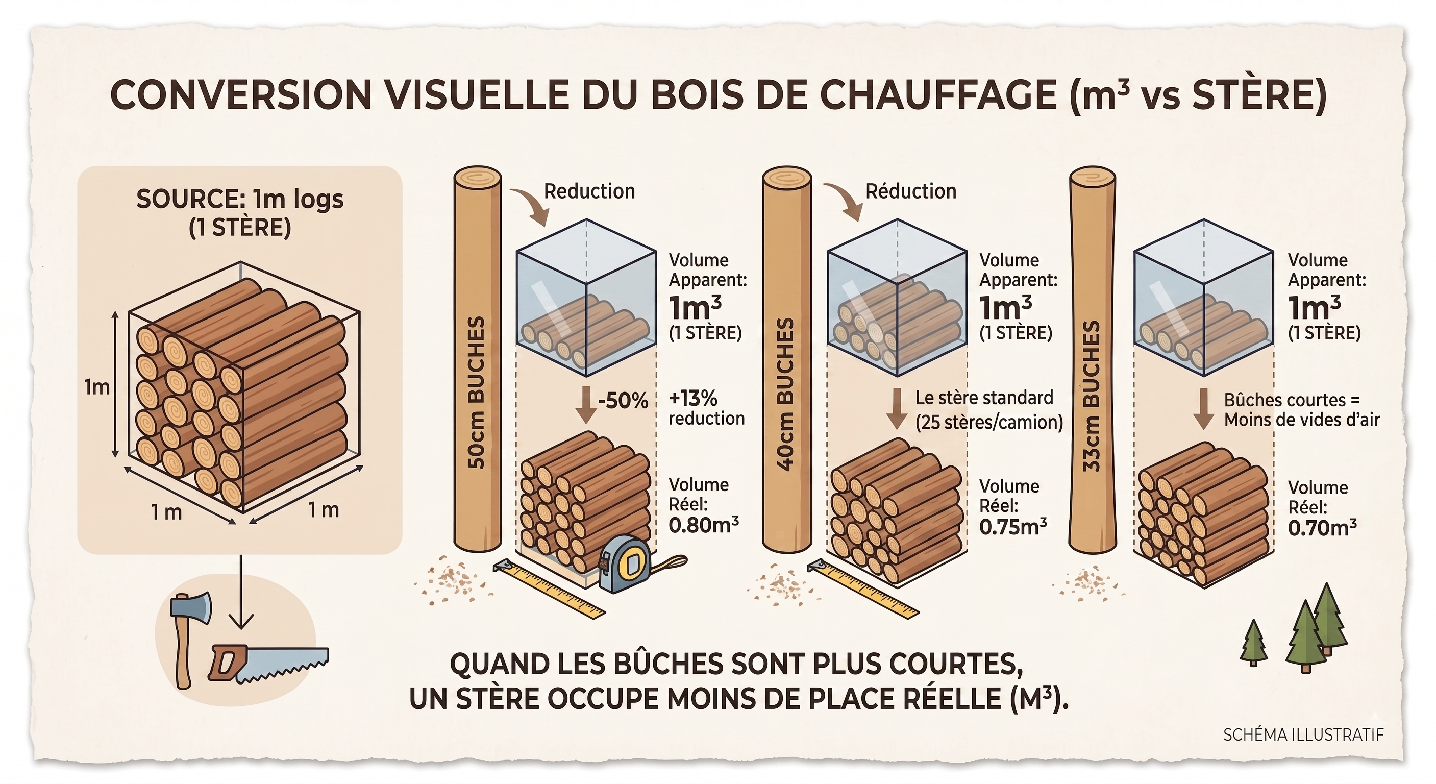 Schéma explicatif stère et m³